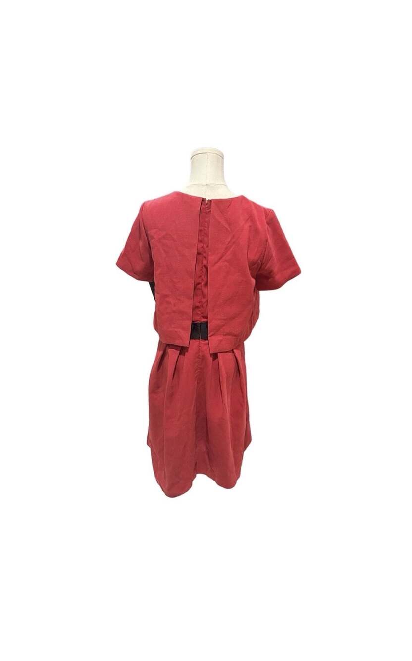 FRNCH Red Layered Look Mini Dress with Pleated Skirt - Picture 4 of 8